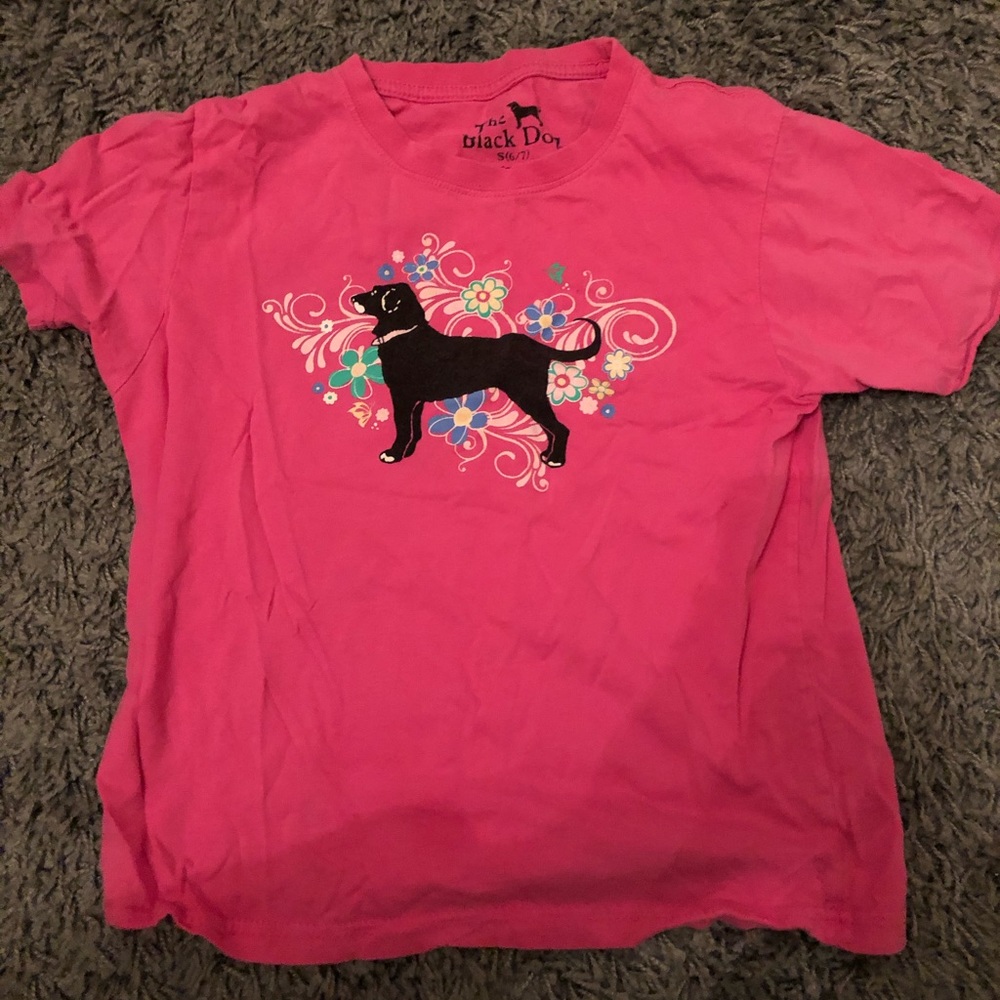 Girls Pink Black Dog T Shirt